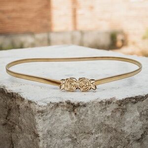 Vintage Style Women Gold Metal Skinny Elastic Rose Buckle Dress Waist Belt